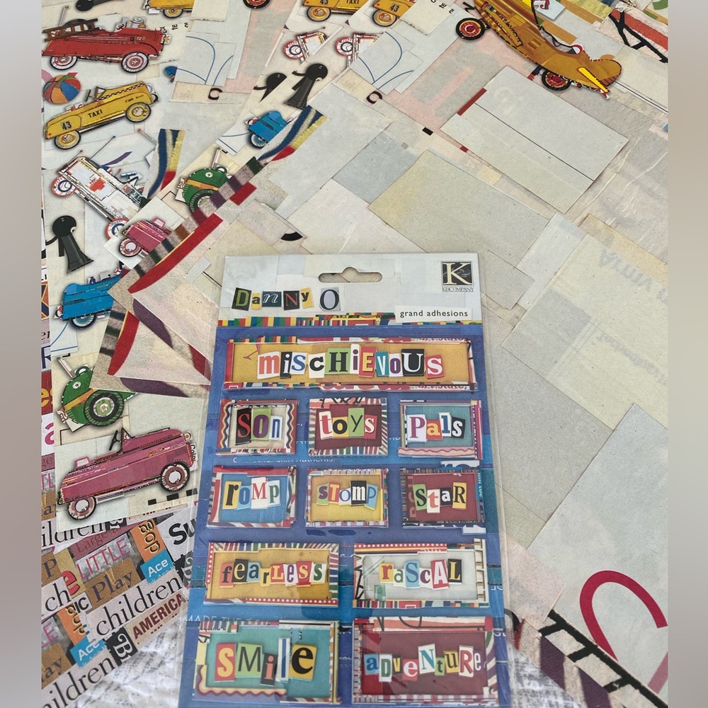 🏎️ K&COMPANY “SON” STICKERS & SCRAPBOOK PAPER BUNDLE. RETIRED DESIGN!